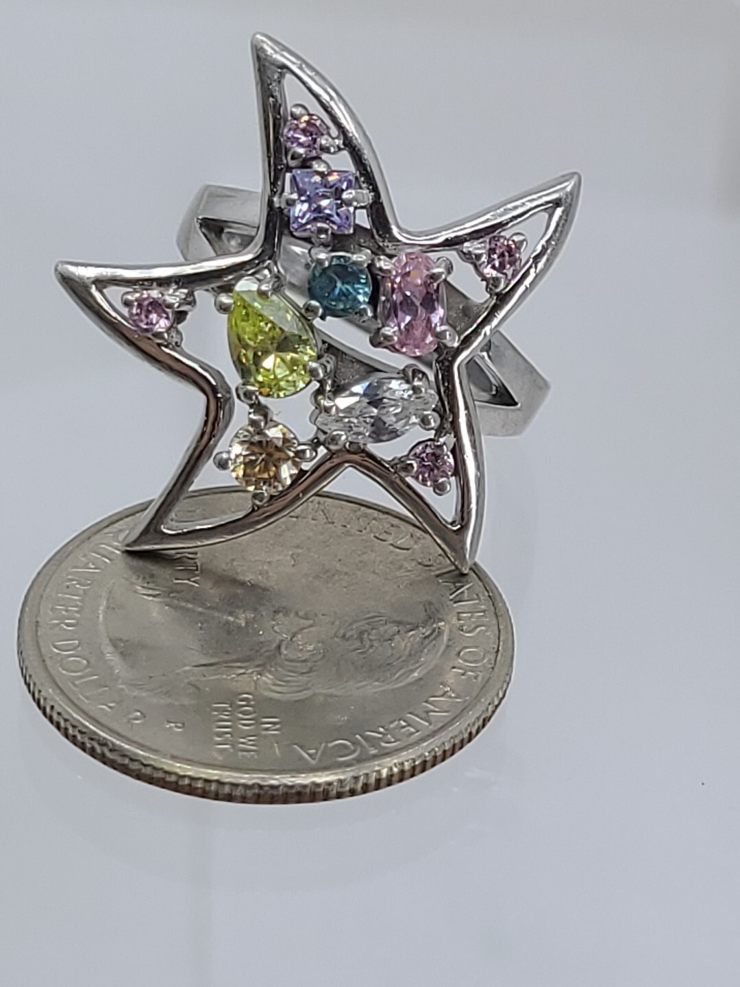 Large Star Statement Sterling Silver 925 Multi-Ge… - image 5
