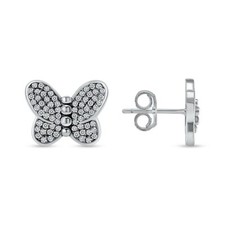 925 Sterling Silver Butterfly CZ Stud Earring Nickel Free Anti Tarnish