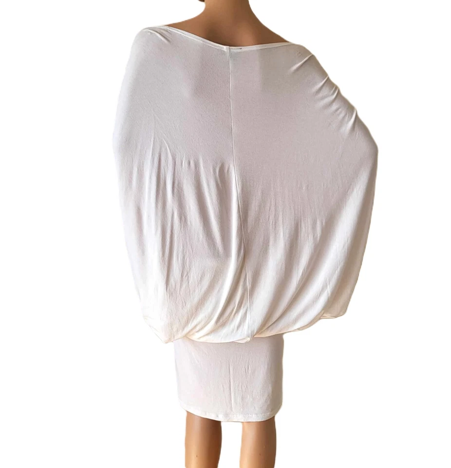 Vestido Vivienne Westwood Anglomania Blanco Elástico Drapeado Acanalado Dolman Mangas Foto 3 de 4