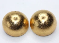 Vintage Gold Tone Domed Clip on Earrings Cross Hatch Texture