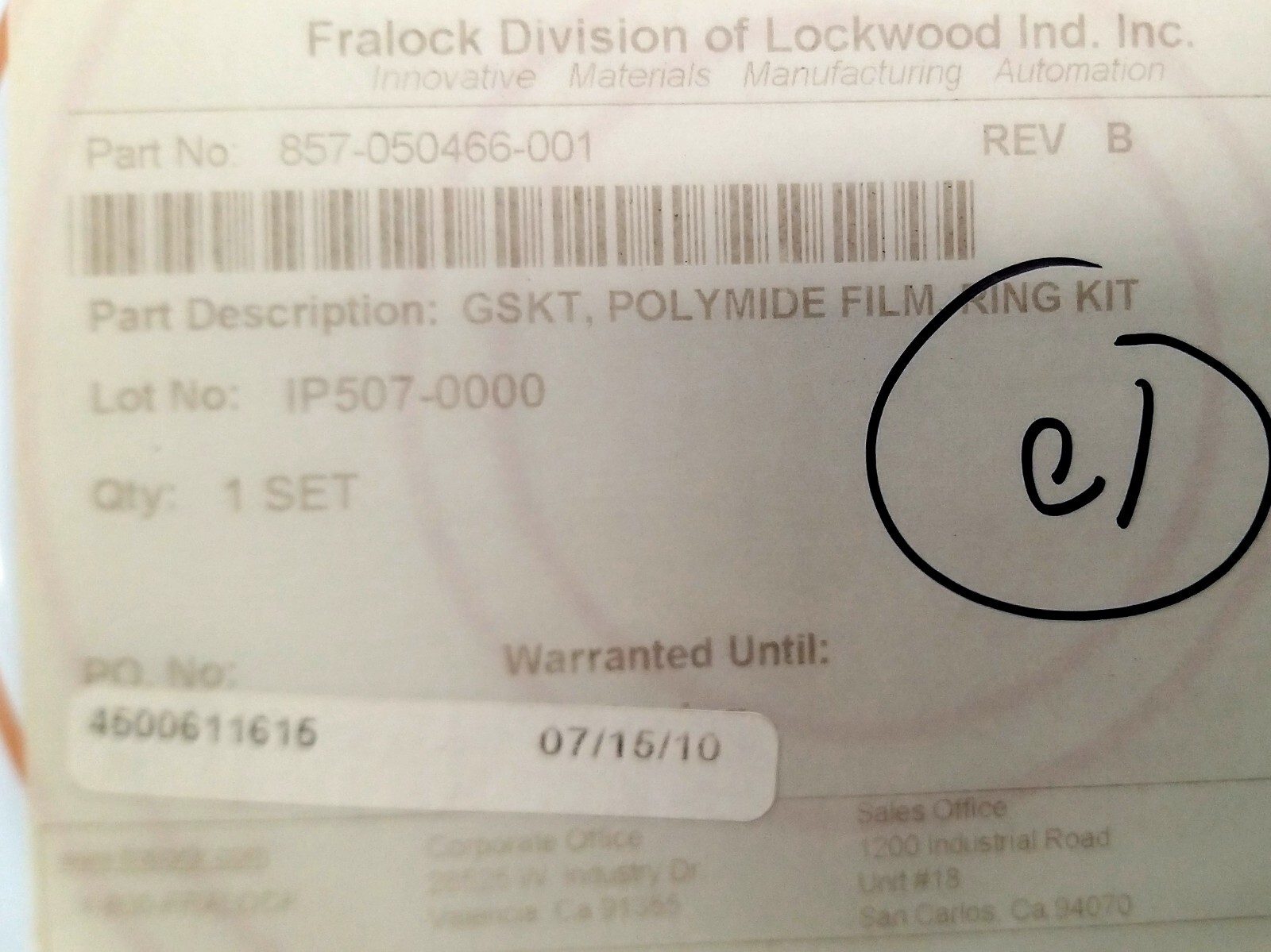 LAM RESEARCH 857050466001 GSKT, POLYMIDE FILM RING KIT, NEW eBay