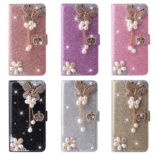 Luxury Glitter Butterfly Wallet Cover Case For 15 14 13 12 11 Pro Max XS XR 7 8