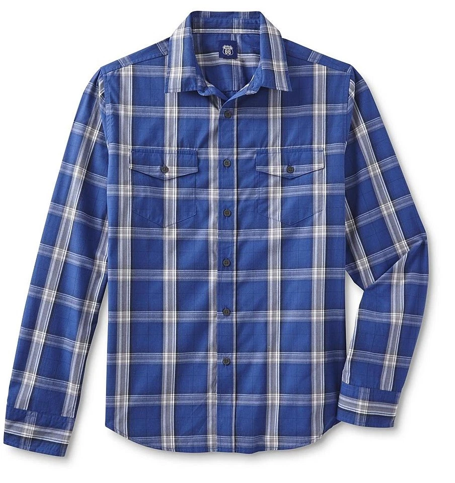 Route 66 男式纽扣前长袖衬衫 - 格子 - 普通 & 大高 — 第 3/4 张图片