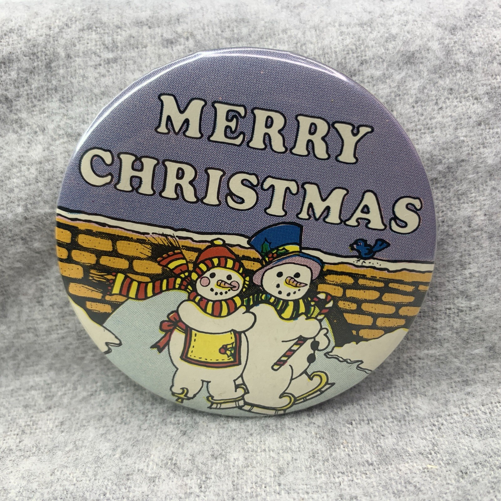 Vintage Merry Christmas Frosty Snowman Pin Button 1980 Russ Berrie & Company Inc