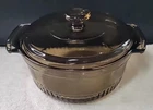 Vintage Anchor Hocking #1436 Casserole Baking Dish 1 Quart Amber Glass With Lid