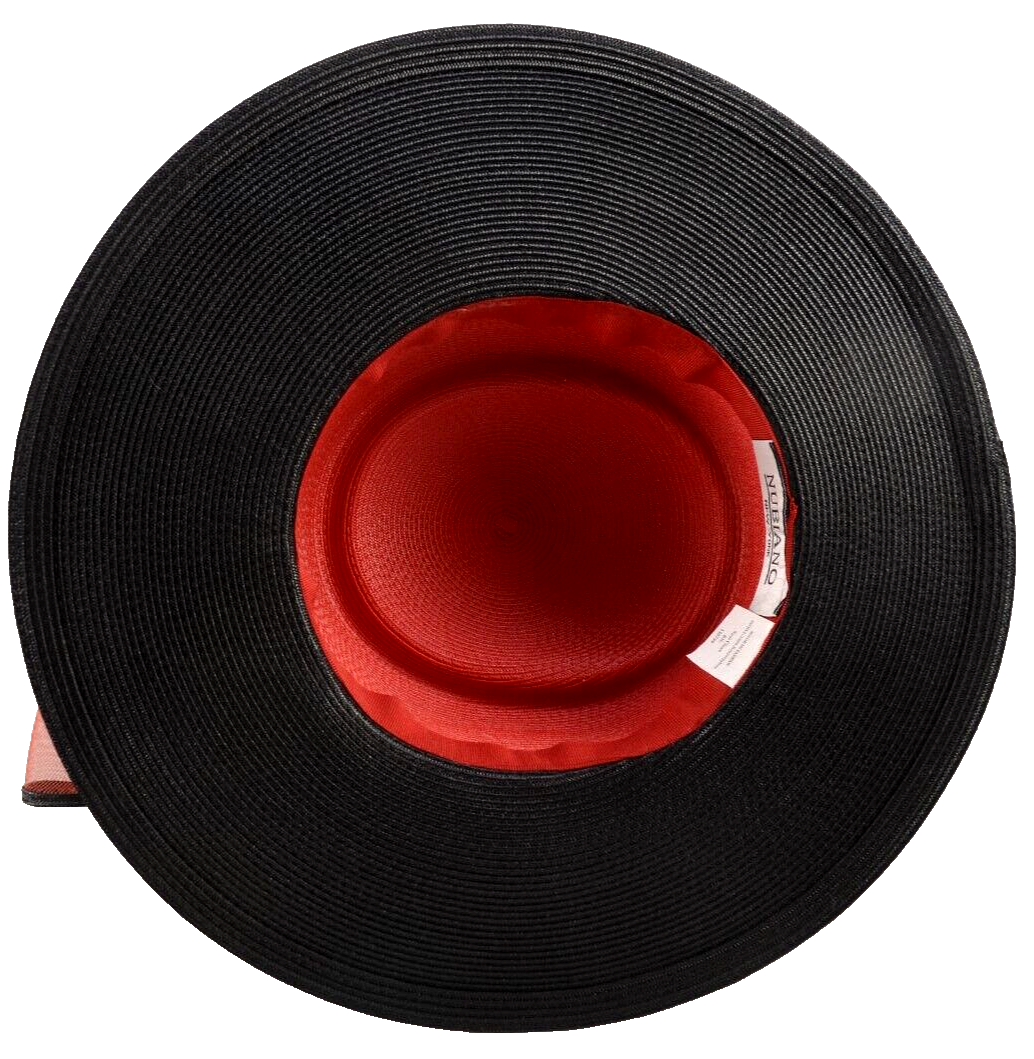 Nubiano New York Church Hat Red w Black Brim Rhinestones Bow  display picture 1