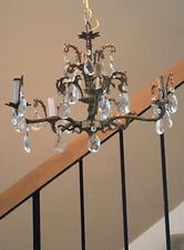 1950 ANTIQUE French 5-Arm 5-light Brass SPAIN 3 TIER CHANDELIER CUT CRYSTAL DROP