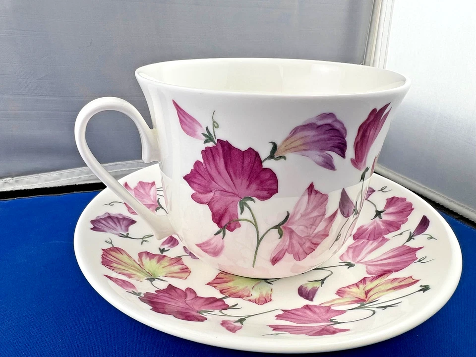 PLATILLO TAZA DESAYUNO PORCELANA HUESO ROSA GUISANTE DULCE, KIRKHAM, HECHO EN INGLATERRA NUEVO Foto 4 de 4