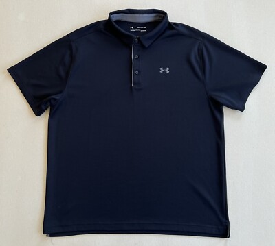 Under Armour Golf Polo Shirt Men 2XL Black Athletic Preformance Stretch Heatgear