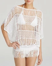 New Trina Turk Swimsuit Bikini Cover Up Tunic Size M Lace Up Crochet White