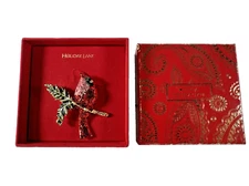 VINTAGE ESTATE NEW Macy's Holiday Lane Red Cardinal Bird on Limb Enamel Brooch