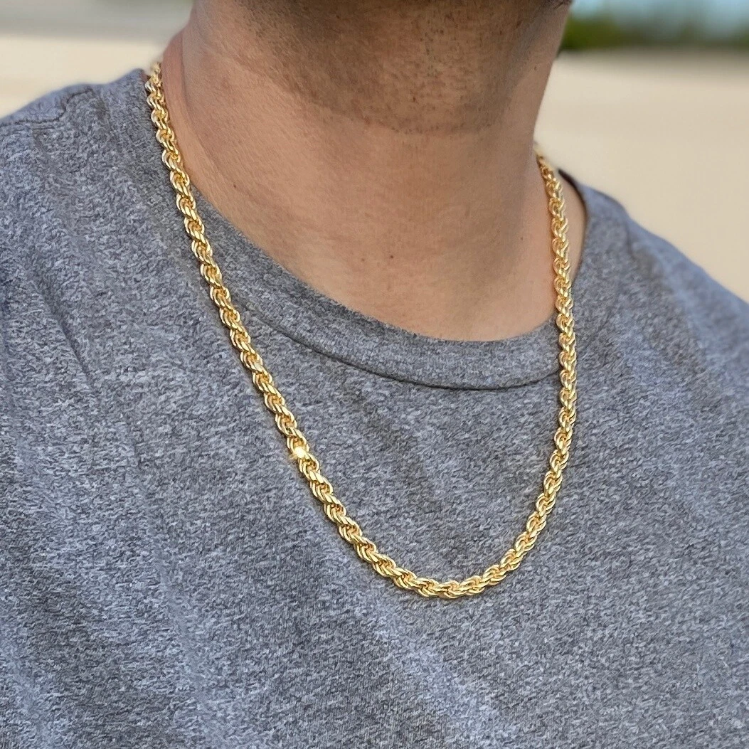 Men's 14K Gold Plated Over 925 Silver Italy Rope Chain Necklace Cadena 22  6MM