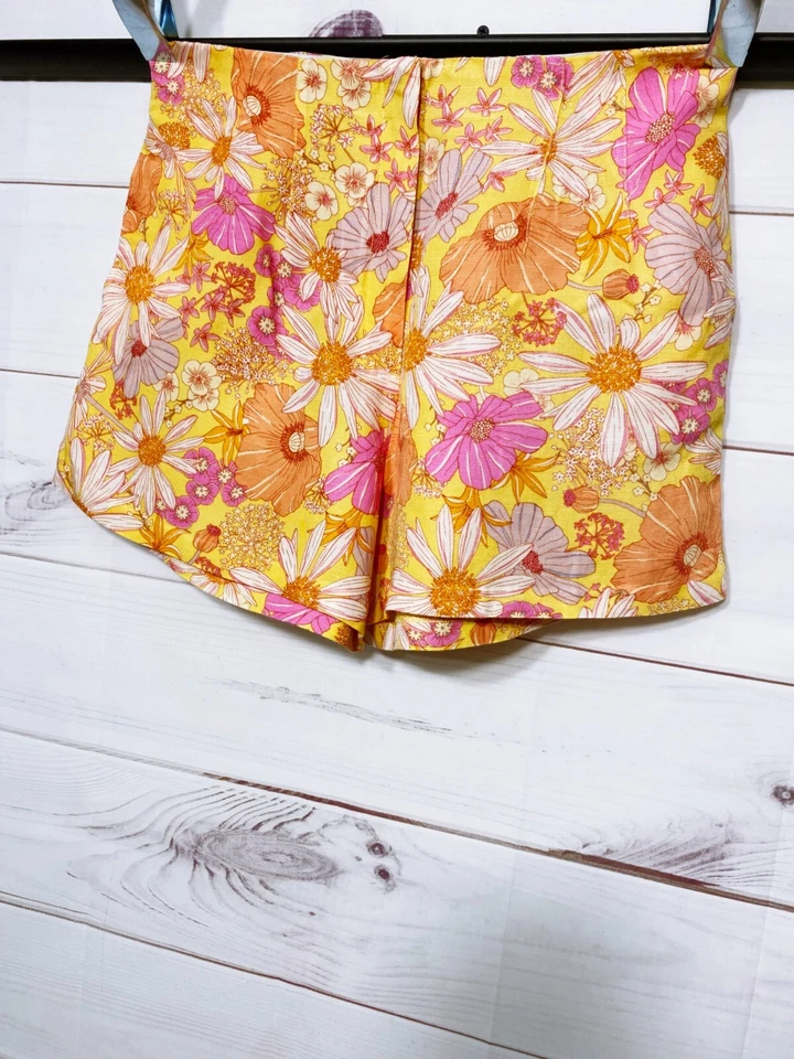 H&M 亚麻混纺女式短裤 12 码多色花卉印花高腰 — 第 3/4 张图片