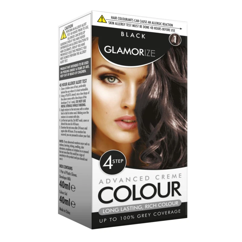 GLAMORIZE Black Hair Dye No.1 Women Ladies Root Touch Up Fade Resistant Hair Colour 4 step