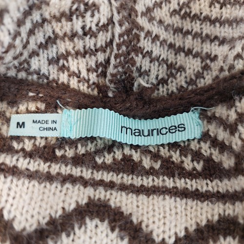 Maurices Sweater Poncho Cardigan Southwest Brown Aztec Sz Medium Fringe LONG - Picture 5 of 6