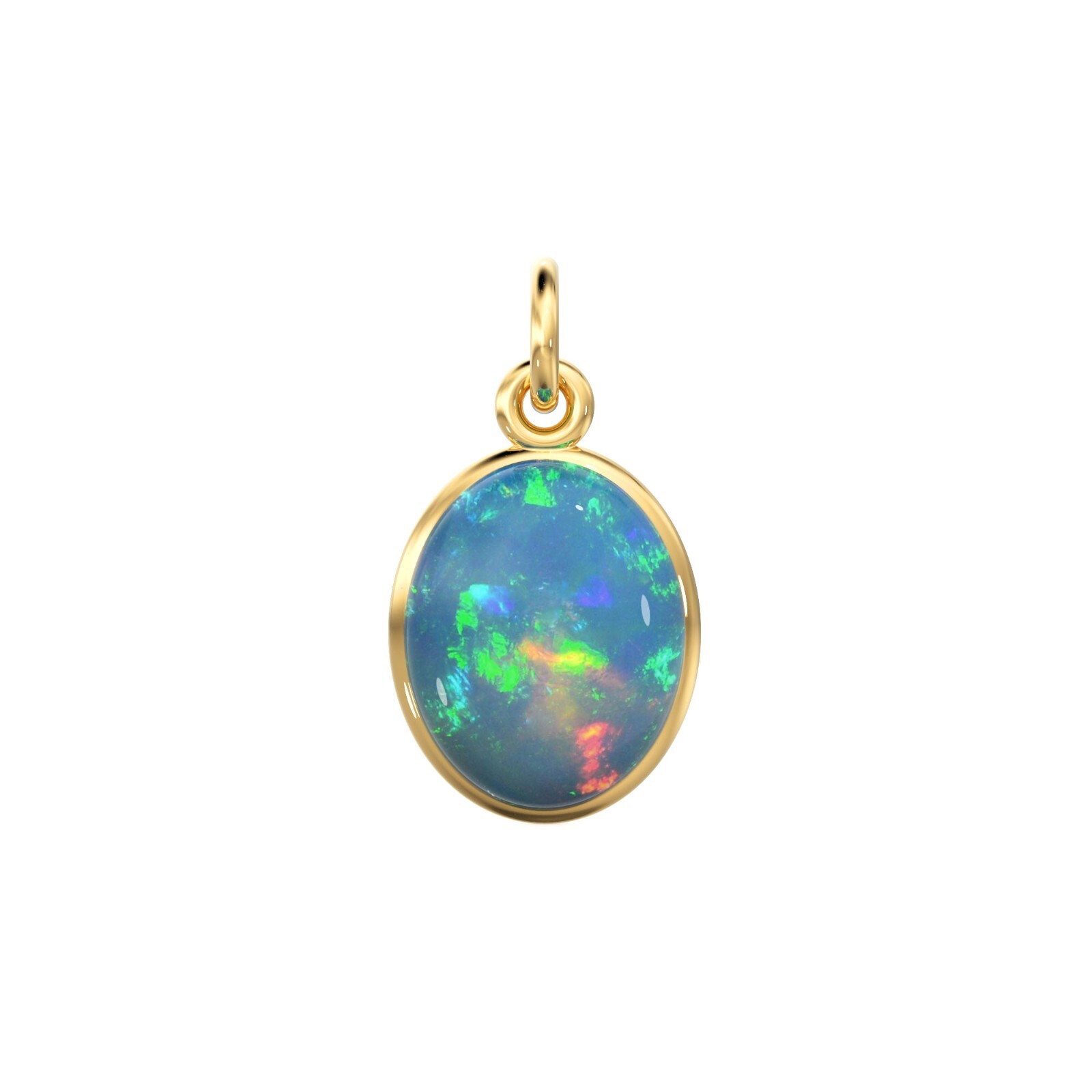 Ethiopian Opal Smooth Oval Cabochon 14k 18k Solid Gold Charm Pendant 1 pc 14mm