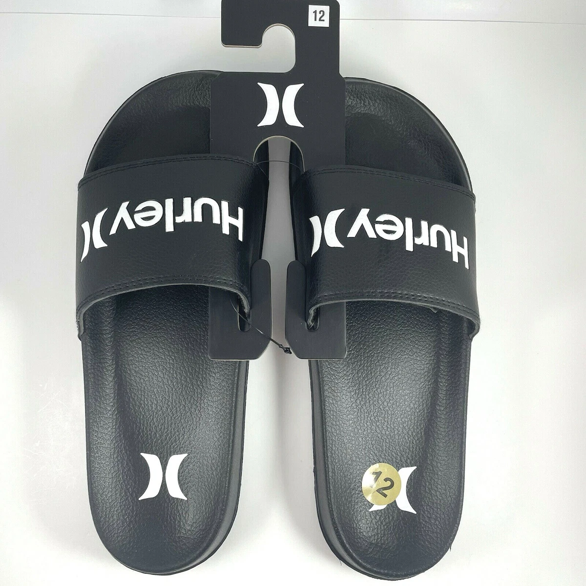 HURLEY Slides Flip Flop Sandal Flip Flop Mens Size 12 Black White 34