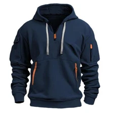 Men's Hooded Hoodie Zipper Multi-pocket Pullover Jacket Sports Casual Sweatshirt