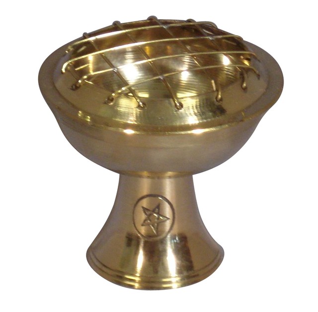 Pentagram Brass Incense Cone Resin Charcoal Burner altar Pentacle FREE