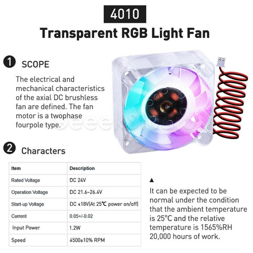4PCS 40mm*10mm DC 12V 4010 Blue/ Colorful light Fan 3D Printer Cooling Fan - Picture 3 of 14