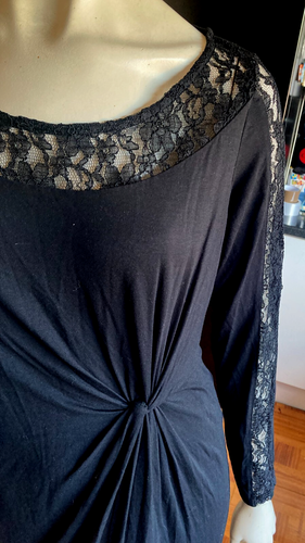 BNWT Ladies PER UNA @ MARKS & SPENCER Jet BLACK TWIST FRONT LACE Detail Dress 14 - Picture 3 of 7