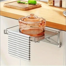 Foldable Stainles Steel Door Hook Organizer&Countertop Shelf for Kitchen Cabinet