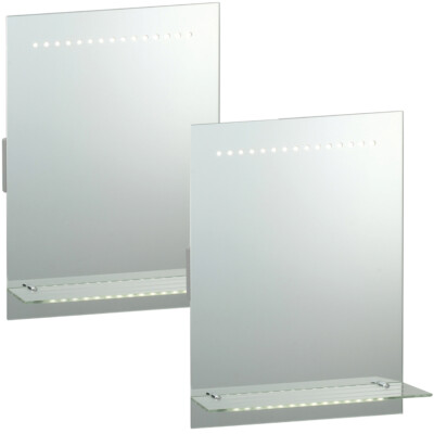 2er-Pack IP44 LED Badezimmerspiegel 50 cm x 39 cm Waschtisch Lichtregal & Rasierer Buchse