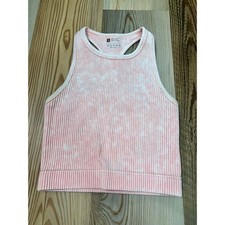 Pink Acid Wash Ribbed Racerback Crop Tank Top Womens Small Athleisure Gym Yoga