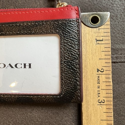 Coach Mini Skinny Id Case In Signature Canvas Red Brown Black - Picture 6 of 6