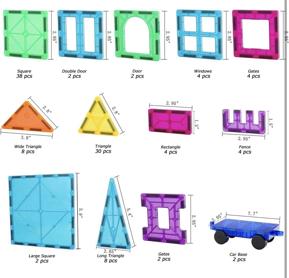 Neoformers 110PCS Magnetic Tiles with 2 Cars, STEM 3D Building Blocks - Image 3 of 4