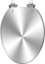 Elongated Toilet Seat Silver Resin Slow Quiet Close with Quick-Release Hinges Ea