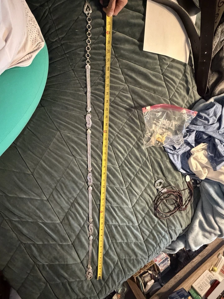 Brighton Bali Hai Plata Trenzado Remolino Gancho Corazón Dije Cadena Cinturón Talla M 36" Foto 4 de 4