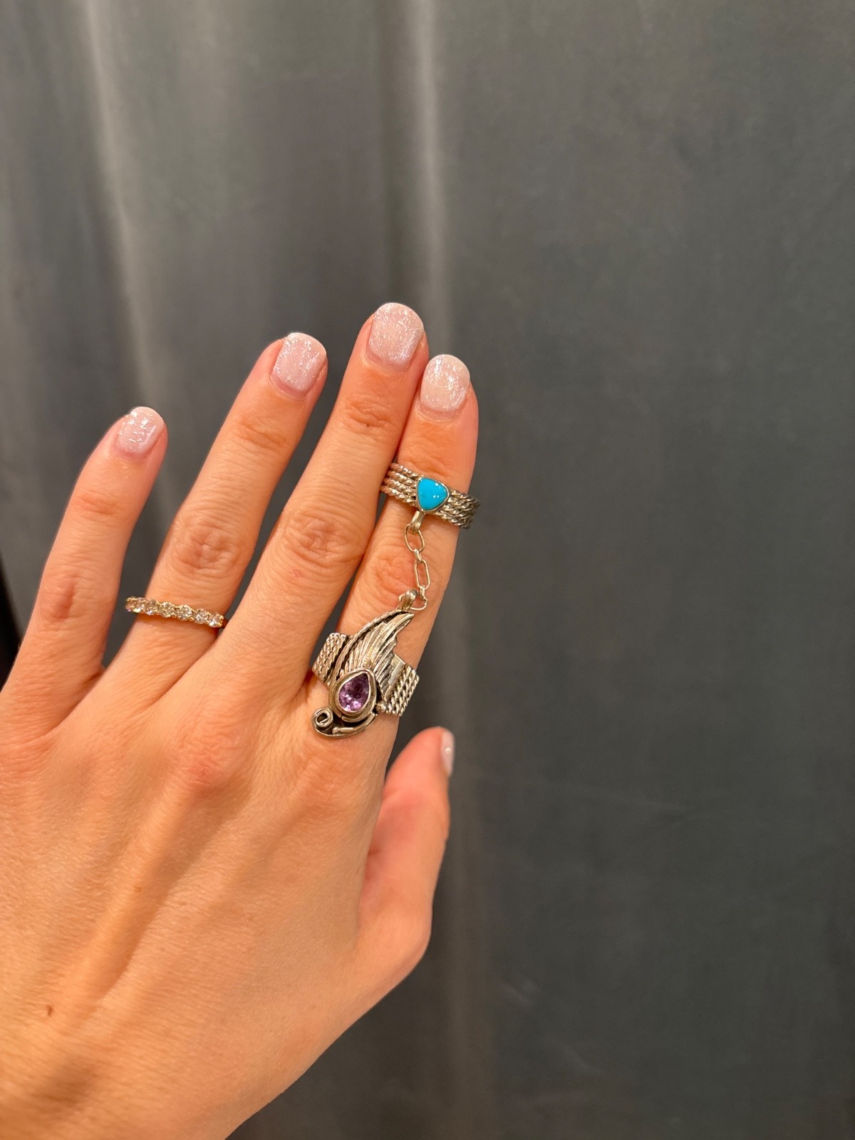 Running Bear Sterling Silver Double Ring – Amethy… - image 1