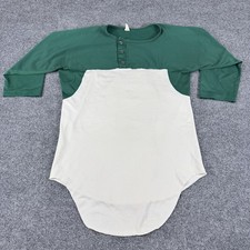 Vintage Russell Athletics Mens Large 3/4 Shirt Raglan 3 Buttons Green Sports 70s