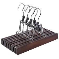 Amber Home Wooden Pants Clip Hangers 10 Pack, Skirt Hangers with Non Slip Pad...
