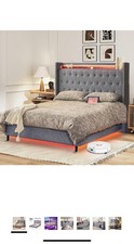 Queen Size Platform Bed Tufted Upholstered Bed Frame with Tall Headboard,