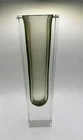 12" Tall Murano Sommerso Vase Smoke / Clear Block, Flavio Poli Vintage MCM Italy