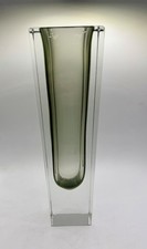 12" Tall Murano Sommerso Vase Smoke / Clear Block, Flavio Poli Vintage MCM Italy