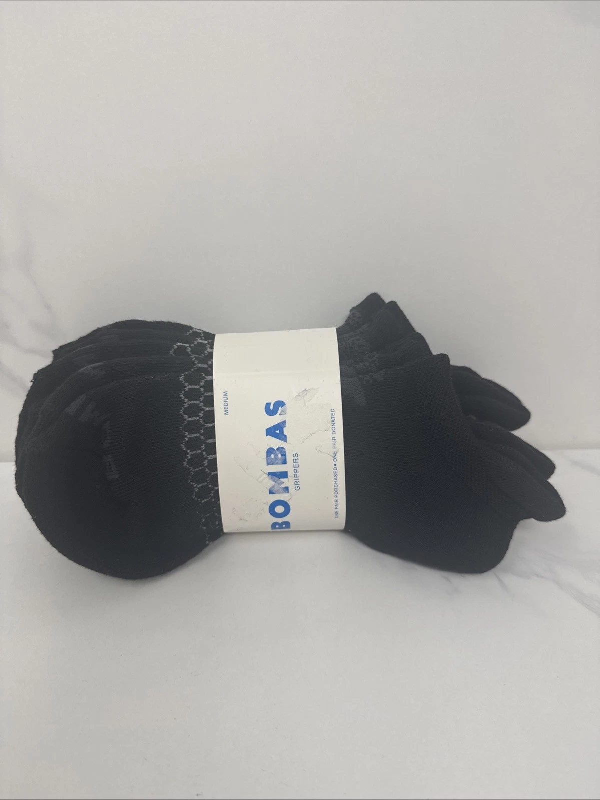 3 Pairs Bombas Adult Size Medium Men's Boys Ankle Socks Black M Gray Honeycomb