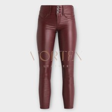 Women's Maroon Slim Fit Style Leather Pant In Genuine Lambskin Leather Pant