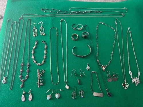 vintage sterling silver jewelry Lot ! Native , Rings , Necklaces 925, 150 Grams