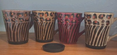 Set Of 4 Mr. Coffee Safari Coffee Mugs Cups W/Rubber Bottoms 12 Oz.