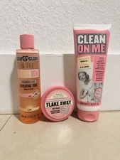 Bundle 3 Pack Soap & Glory Glow Exfoliating Tonic, Flake Away And Clean On Me