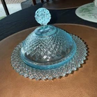 Anchor Hocking Blue Diamond Cut Butter Dish Vintage Blue Dish With Dome Lid