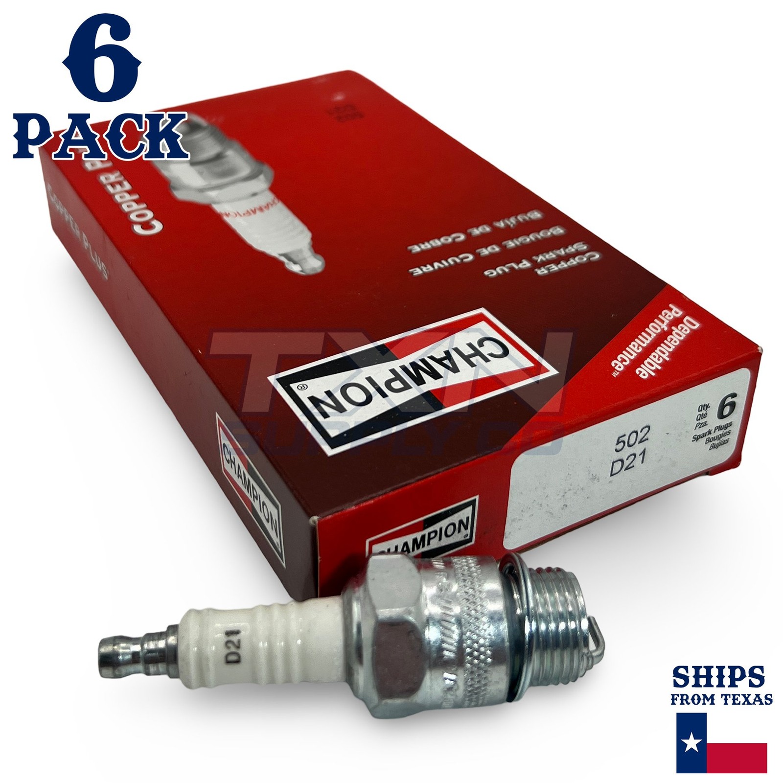 Champion 502 Copper Plus Spark Plug D21 D-21 - 6 Pack