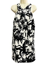 MNG Suit Collection Dress Womens XS Black White Floral Print Sleeveless Shift