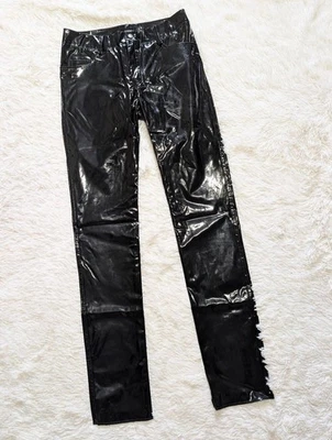 90s Lip Service Contraband Black Shiny PVC Vinyl Latex Vintage Men's Pants 30 - Photo 1/4