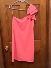 She + Sky Pink One-Shoulder Ruffle Dress. Sz L. NWT. Very Small flaw in photo