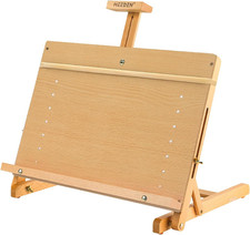 Large Drawing Board Easel, Solid Beech Wooden Tabletop H-Frame Adjustable Easel