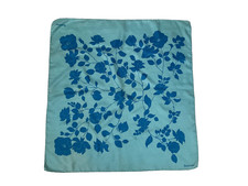 Duck egg blue background - Classic floral print Jacqmar silk scarf with a hand r